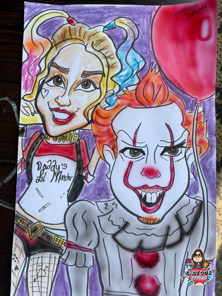 Harley Quinn and IT Clown themed Caricature - Airbrushed