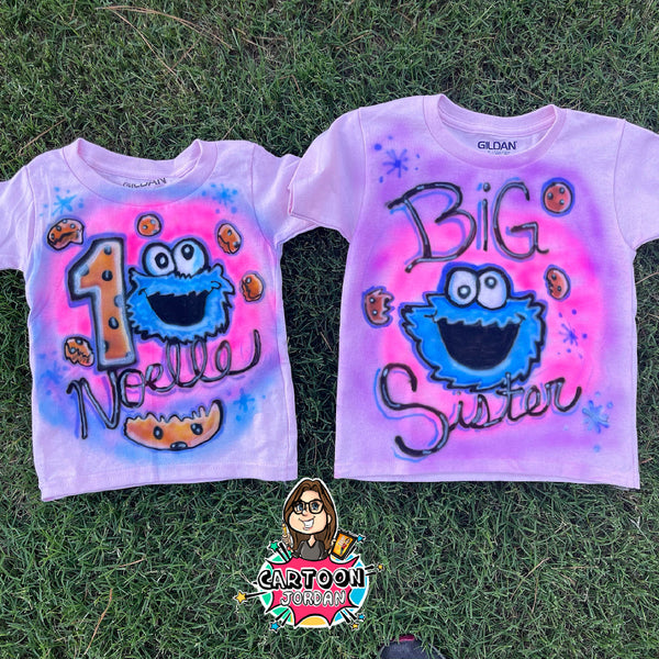 Cookie Monster 1 year old birthday Airbrushed Shirts