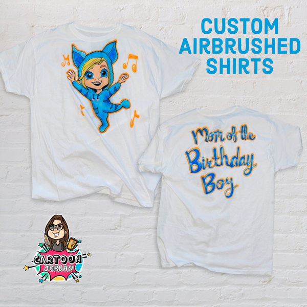 Dave and Ava themed Mom of the Birthday Boy Airbrush Shirt