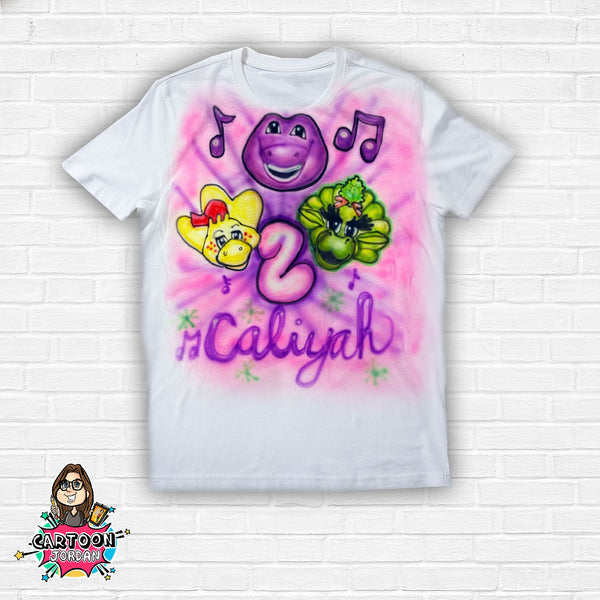 Custom Airbrushed T-Shirt - Barney the Dinosaur Birthday